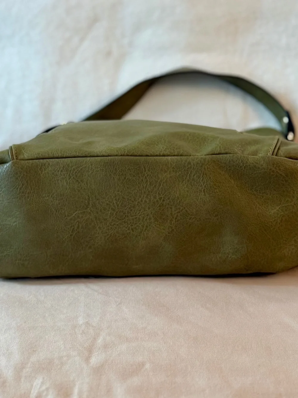 Le Mila NWT Olive Green Vegan Leather Hobo Bag with Front Zip Pocket